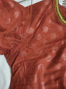 Rust Or Burnt Orange Kurta Mirror Work Polka Dot