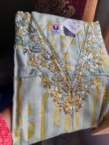 Mint Green Striped &amp; Floral Salwar Kameez