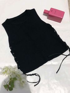 Black Top With Lace Up Slides
