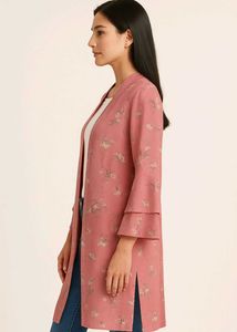 Elegant Dusty Pink Color Long Floral Shrug