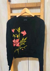 Floral Print Black woolen Top size-36-38