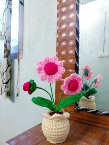 Pink Daisy Crochet Flower n Flowerpot