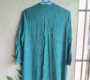 Teal Paisley Print V-Neck Top