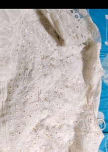 Elegant White Anarkali kurti only ( dupatta bottom