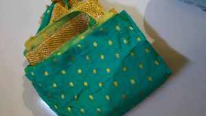 Green &amp; Gold Fabric with Trim