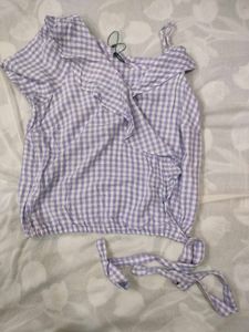 Lavender Gingham Wrap Top- ONLY
