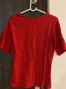 Red Ruffle Sleeve Top
