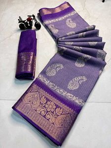 Elegant Lavender and Gold Paisley Motif Banarasi S