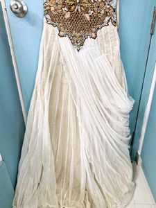 Silver Heavy Work Long Full Flair Gown For Women.