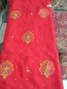 Red Embroidered Dress Material