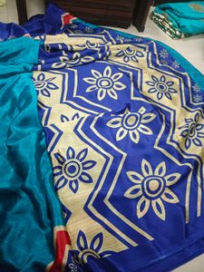 Blue &amp; Red Floral Saree