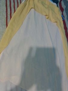 Yellow &amp; White Half Sleeveless Top
