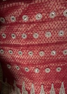 Maroon Netted And Banarasi Saree