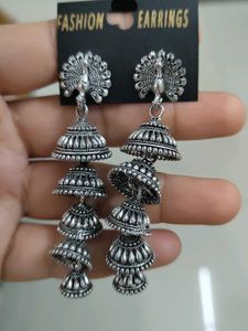 Silver Tone Jhumka Earrings