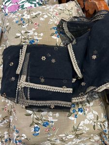 Black Lace Sheer Blouse With Lehanga Dupatta