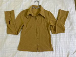 Stretchy Retro Gold Button-Up Top Bust 34
