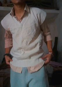 old money Beige Knit Sweater Vest