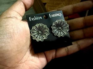 Silver Flower Stud oxidised Earrings