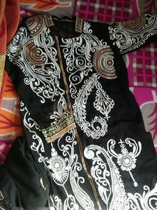 Elegant Black Embroidered Fabric For Party Wear 😊