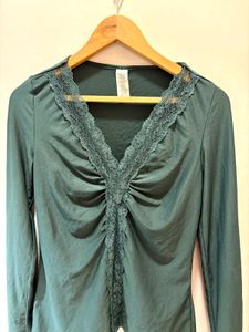 Beautiful Green Lace Trim Top