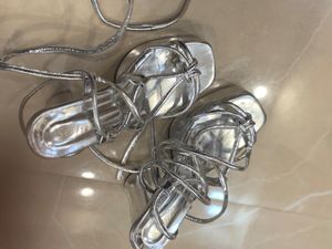 Silver Block Lace-up Strappy Heels