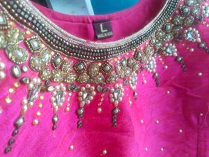 Pink Embellished Sleeveless Blouse