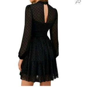 Ruffled Black Knee Length Dress