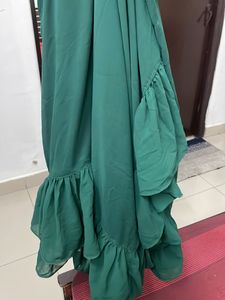 Green Ruffle Saree With Sequin Top