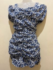 Blue &amp; White Floral Ruched Playsuit