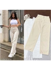 Cream Wide Leg Jeans