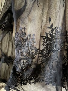 Elegant Black Sheer Embroidered Mesh Top