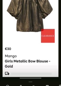 Mango Girls Metallic Bow Blouse Gold