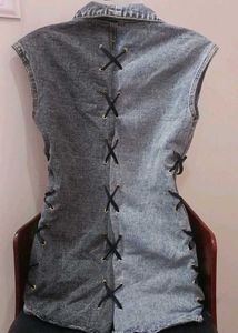 TRENDY😎 COLOUR BLOCKED❤️ Denim Lace-Up 🧥