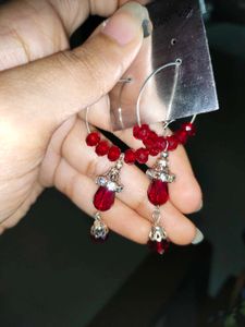 Red Beaded Hoop Earrings