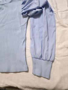 Untouched  Cotton Ribbed Puff Sleeves Lavender Top