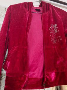Red Velour Rhinestone Hoodie