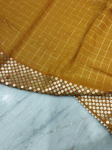 Musterd Sequin Trim Dupatta( Like Dress Material)