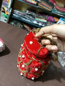 Red &amp; Gold Embellished Potli Bag
