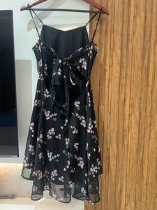 Floral Print Black Spaghetti Strap Dress