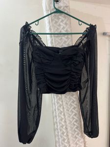 Forever 21 Black Sheer Sleeve Top 34-36