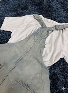 H&amp;M washed blue denim cotton dungree