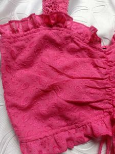Embroidered Tie-up Ruched Top