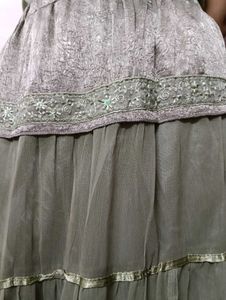 Olive Green Tiered Maxi Skirt