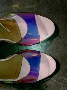 Baby Pink Holographic Heel Sandals