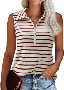 Striped Sleeveless Polo Top