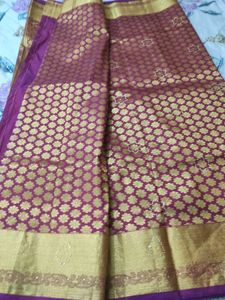 Elegant Maroon &amp; Gold Pattu Sari