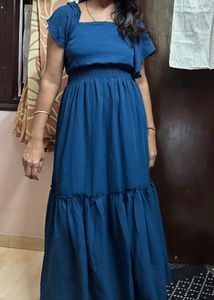 Women Blue Ruffle Sleeves Dress