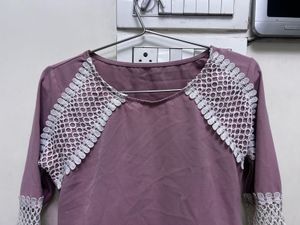 Lavender Top with White Lace Detail