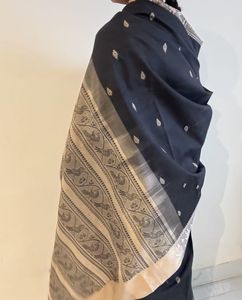 Black Saree With Beige Border