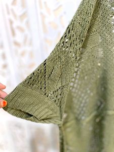 Boho Chic Olive Green Tassel Knitted Shrug D